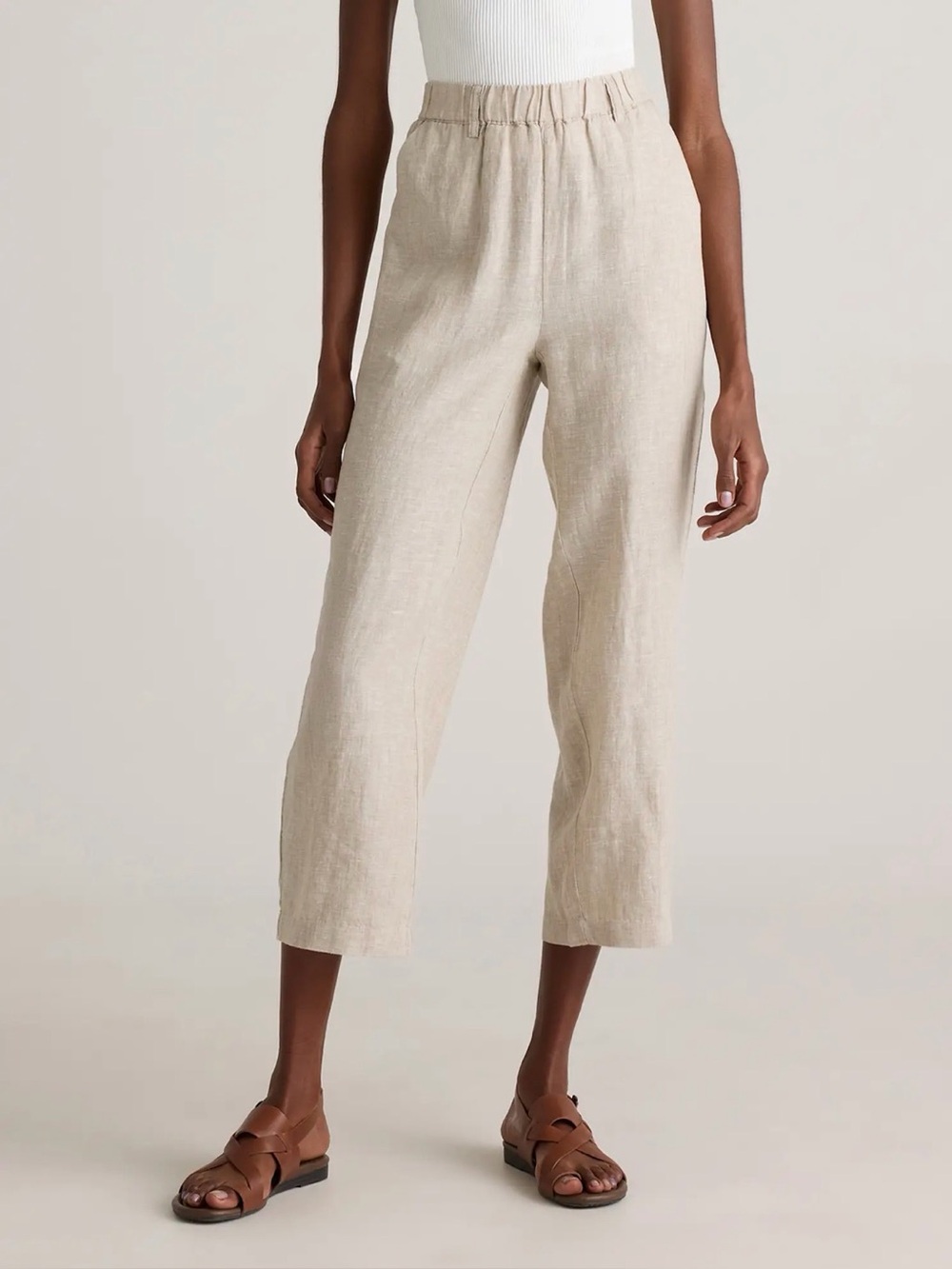 Quince Lightweight Linen Blend Cropped Wide-Leg Pants in Natural